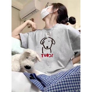 半袖 灰色正肩纯棉短袖 设计感美式 t恤女2025新款 宽松体恤上衣 夏季