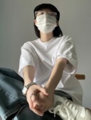 100%纯棉美式 设计感小众纯色上衣 基础款 复古白色短袖 t恤女男夏季