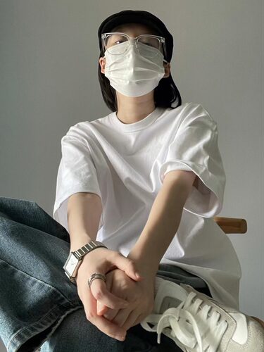 短袖美式复古纯色t纯棉男女