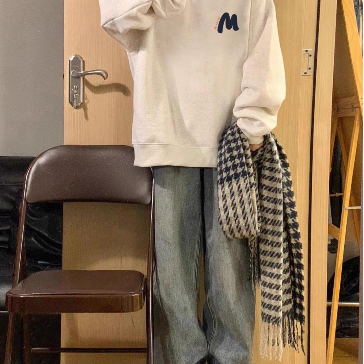 加绒加厚圆领卫衣美式纯棉宽松