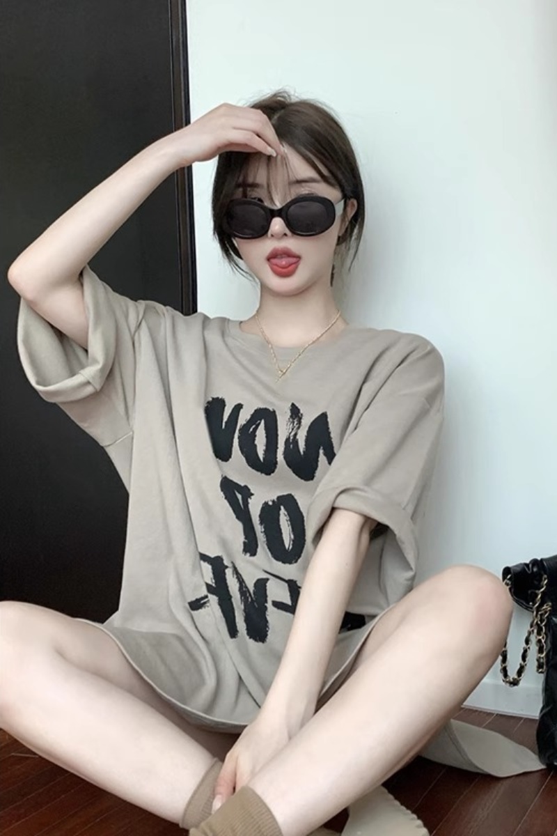 短袖慵懒风常规美式复古纯棉女