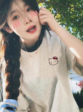 三条杠纯棉短袖t恤女2025新款爆款卡通hellokitty印花设计感上衣