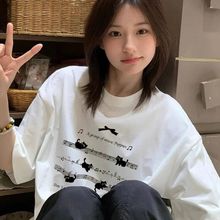 纯棉白色短袖t恤女2025新款夏季正肩宽松设计感小众美式半袖上衣