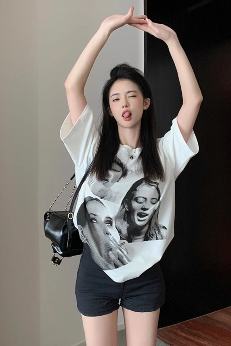 短袖潮牌常规正肩纯棉女