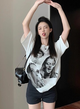 白色短袖T恤女纯棉2025新款夏季宽松美式半袖小众设计感甜辣上衣