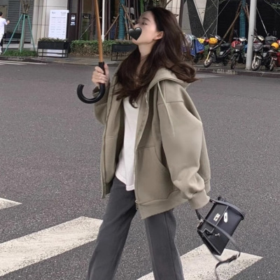 【重磅纯棉】美式连帽开衫卫衣女