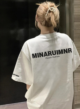 白色短袖t恤女重磅纯棉春夏季宽松美式复古设计感小众上衣潮牌ins