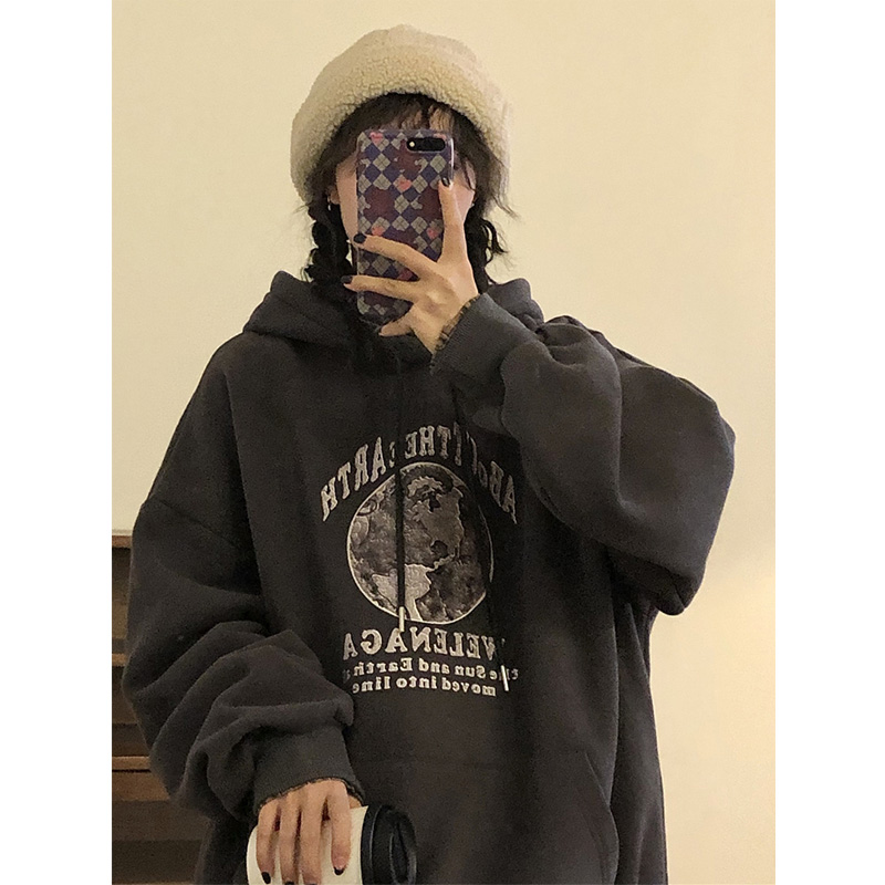 加绒加厚宽松纯棉美式复古卫衣