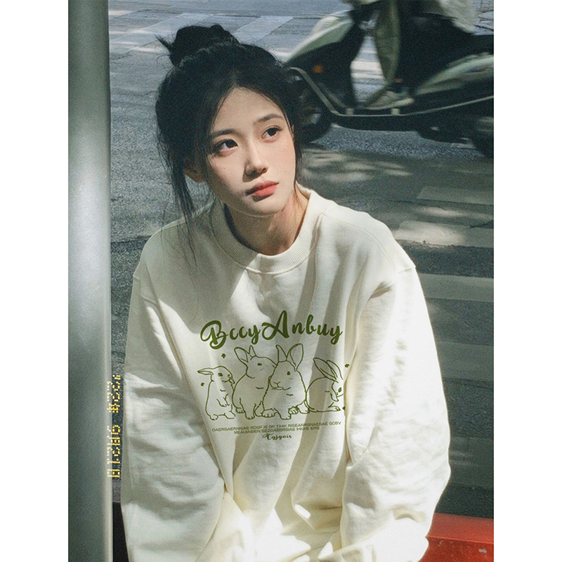 加绒宽松纯棉美式复古印花卫衣