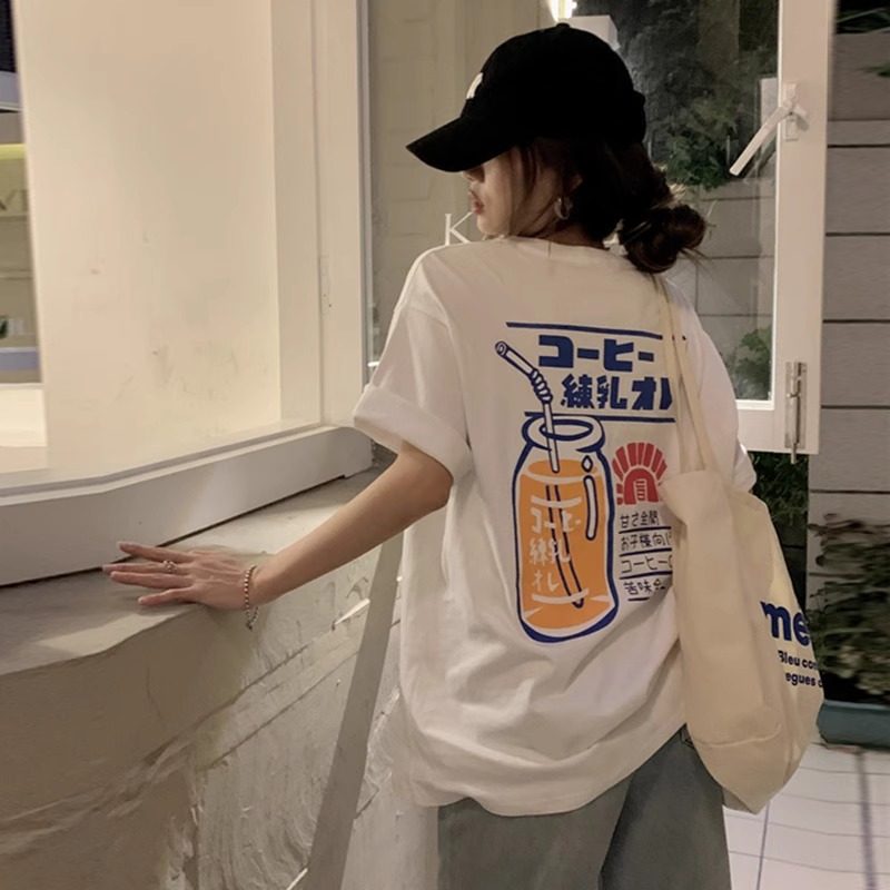白色短袖T恤女2026新款夏季宽松美式字母印花纯棉半袖设计感上衣