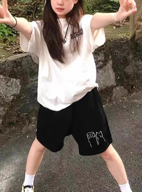 纯棉黑色短裤女2025新款夏季外穿小个子运动休闲五分裤宽松阔腿裤