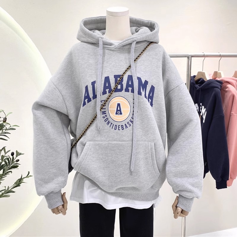 薄款宽松纯棉美式字母连帽卫衣