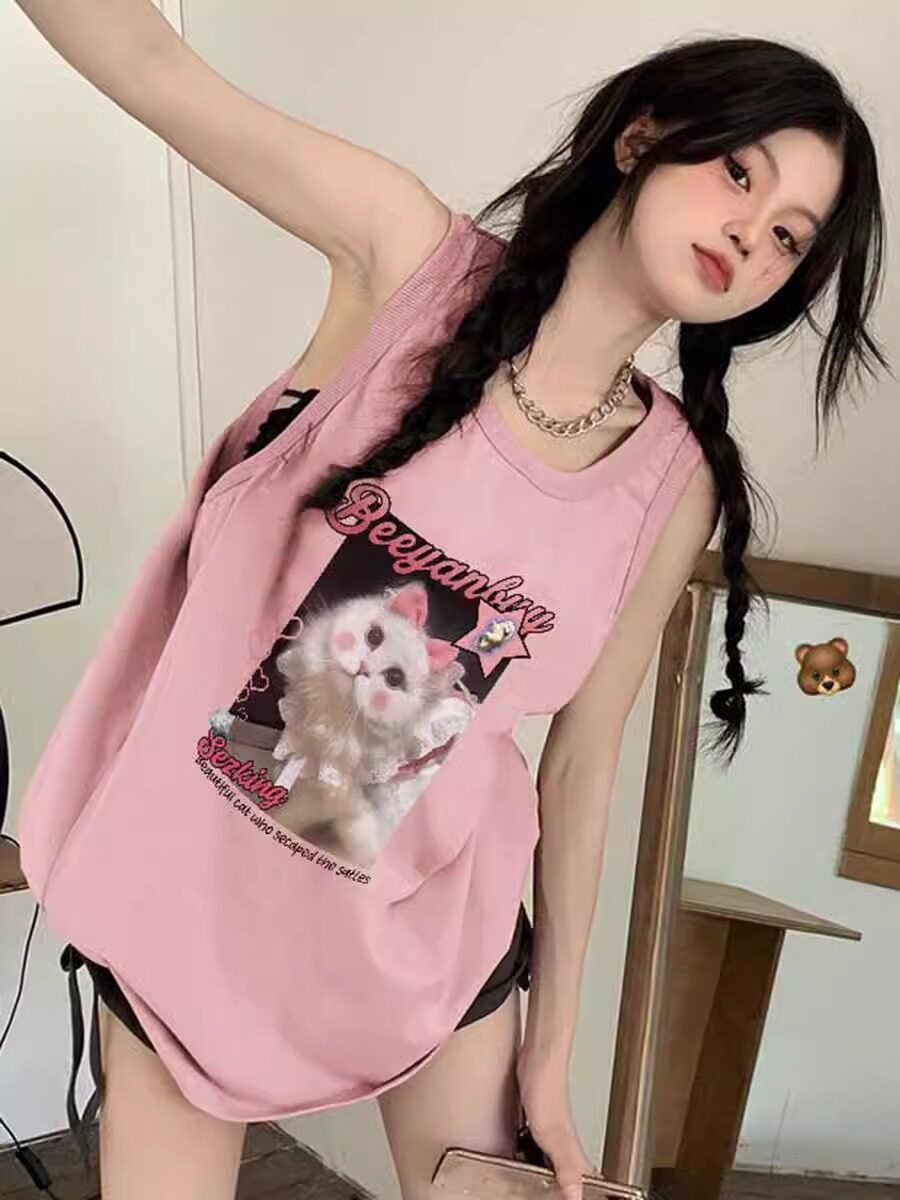 无袖坎肩背心印花可爱甜美图片