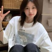 t恤女2025新款 爆款 夏季 纯棉白色短袖 正肩宽松半袖 设计感小众上衣