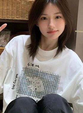 纯棉白色短袖t恤女2025新款爆款夏季正肩宽松半袖设计感小众上衣