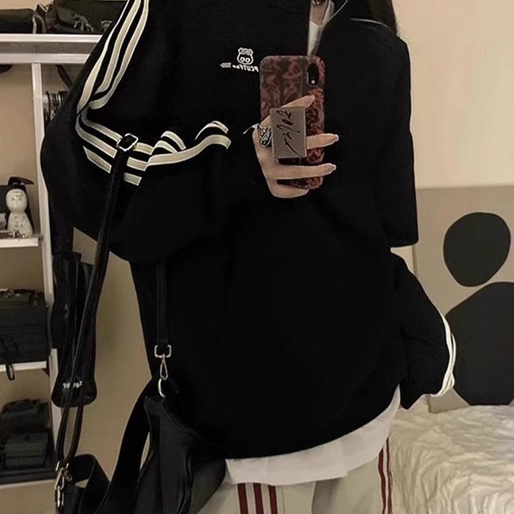 加绒加厚POLO领卫衣美式纯棉宽松