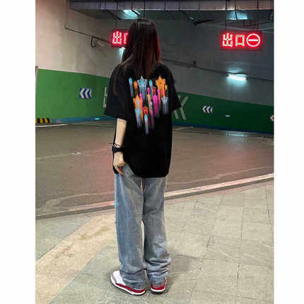 纯棉美式黑色短袖t恤女2025新款爆款夏季宽松设计感小众半袖上衣