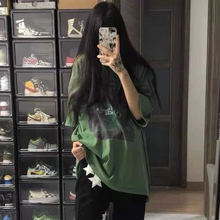 纯棉美式复古vintage短袖t恤女夏季宽松设计感小众hiphop高街上衣