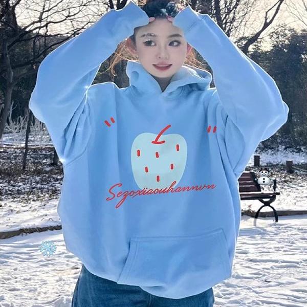 加绒加厚连帽卫衣设计感纯棉宽松