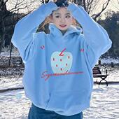 美式 纯棉奶蓝色连帽卫衣女秋冬加绒加厚2025新款 爆款 宽松慵懒外套