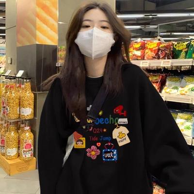 加绒加厚圆领卫衣设计感纯棉宽松