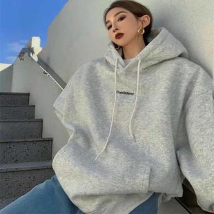 慵懒风宽松冬季 纯棉美式 春秋薄款 灰色连帽卫衣女2025新款 外套 爆款