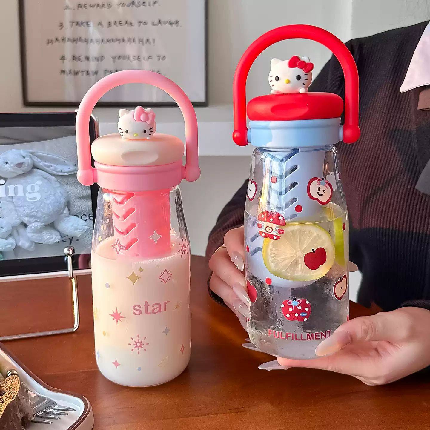 可爱kitty猫玻璃杯女生高颜值泡茶水杯夏季学生专用耐高温吸管杯,餐饮具,玻璃杯,淘宝优惠券,粉丝福利购,淘宝优惠卷