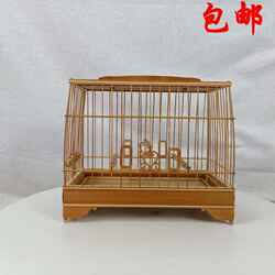 大欧竹制鸟笼精品原色靛颏红子方笼书包笼板笼活底带抽屉包邮