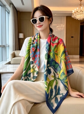 110cm民族风印花大方巾丝巾女夏季薄款防晒空调披肩围巾腰巾头巾