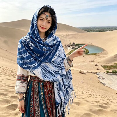 旅游云南西北沙漠文艺民族风棉麻围巾披肩高级感防晒丝巾女夏季