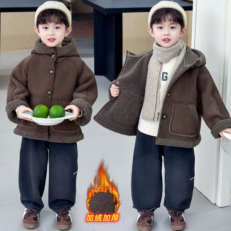 男童冬装皮毛一体外套2025新款韩版儿童帅气潮款夹克中小童上衣