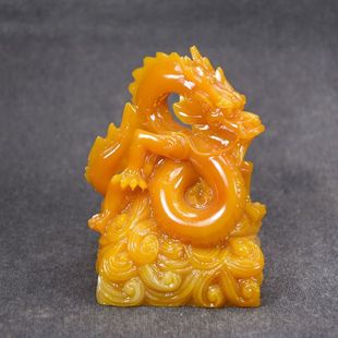 田黄石龙印神龙镇宅印章摆件生肖龙仿古大印神兽风水石材摆件收藏