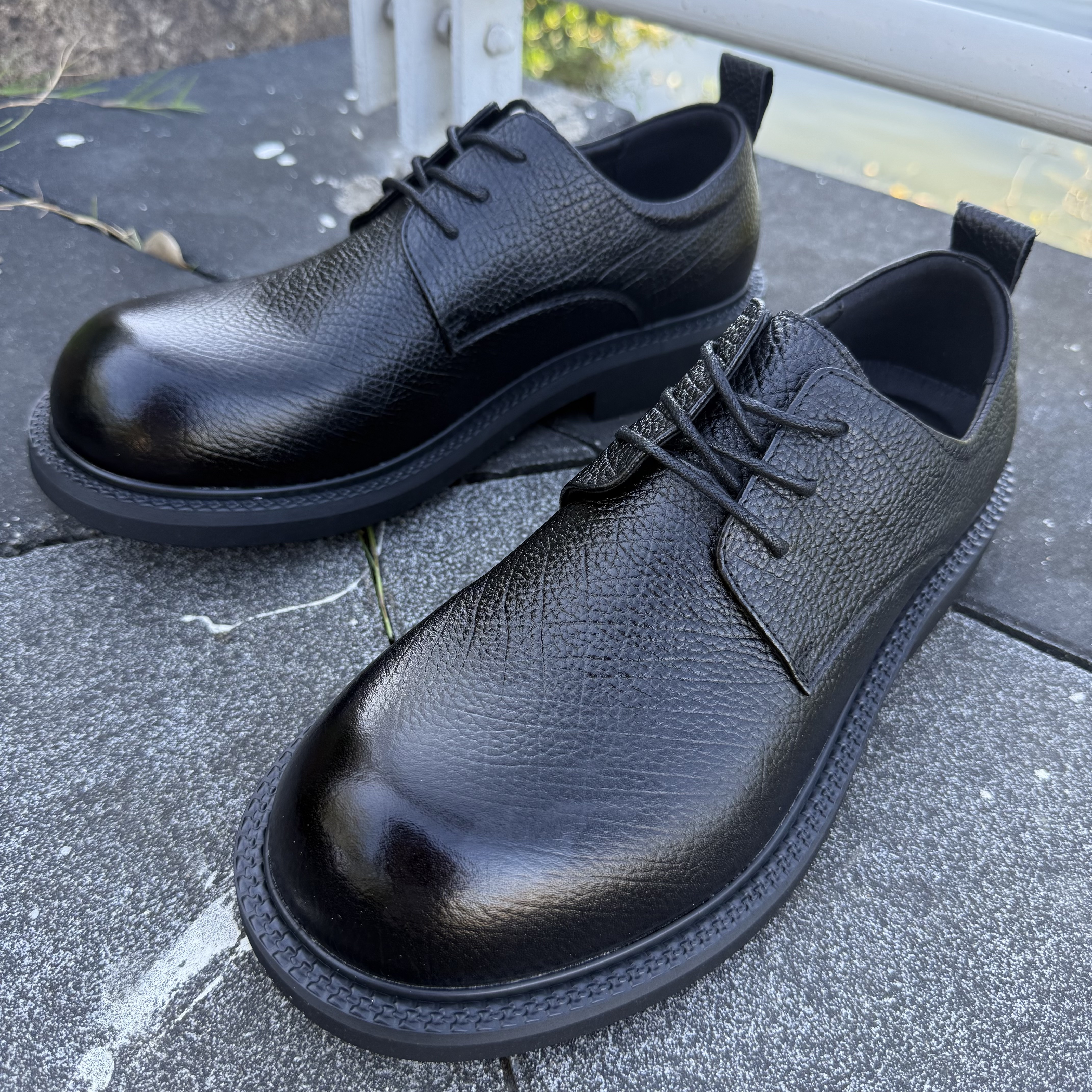 圆头休闲男鞋牛皮厚底新款英伦风商务正装皮鞋大头德比鞋增高结婚