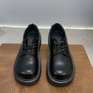 英伦风厚底平底德比鞋男牛皮黑色系带大头商务正装休闲皮鞋男圆头