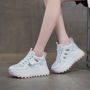 女 内增高7CM运动小白网面透气厚软底老爹鞋 香港正品 百搭真皮女鞋