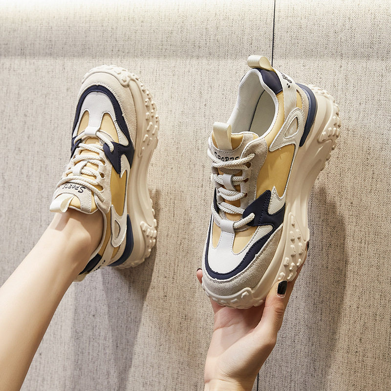 香港正品百搭真皮女鞋内增高6CM运动鞋厚底小白鞋老爹鞋新款女式