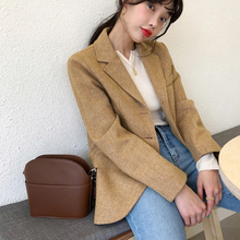 人字纹呢子系带短款 毛呢外套女装 上衣 2019春秋新款 复古chic小西装