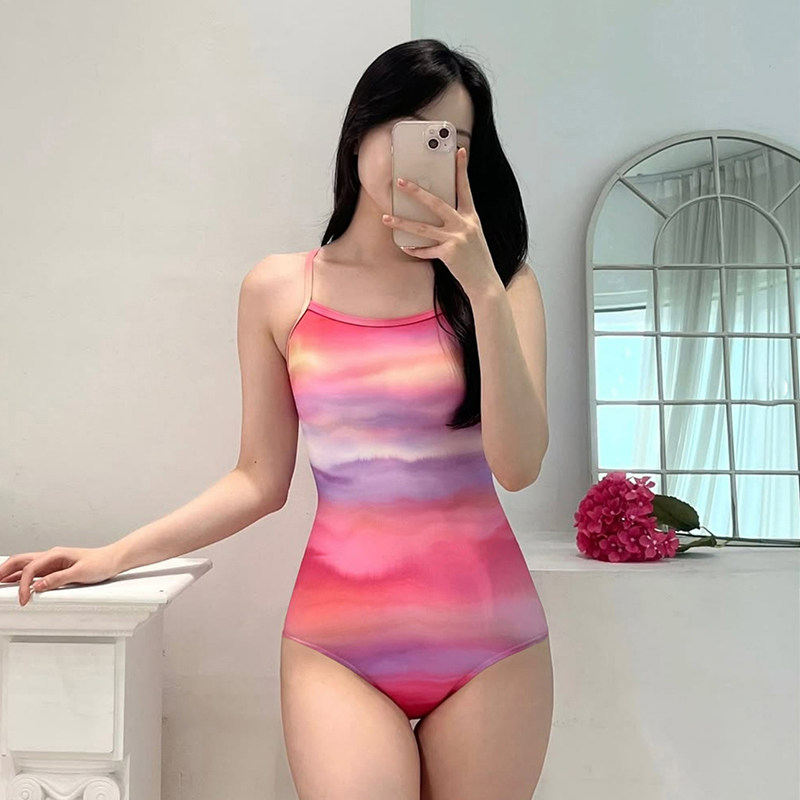 韩国三角连体泳衣女专业训练低叉收腰系带时尚竞速游泳馆温泉泳装