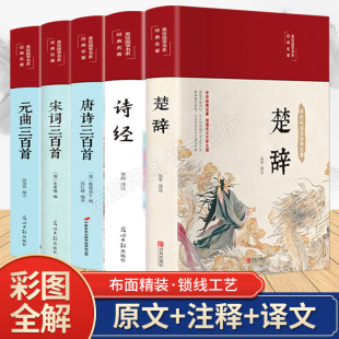 唐诗三百首正版 彩绘版 全集宋词300首元 布面精装 中国古诗词初高中学生唐诗宋词注解赏析鉴赏书籍 曲三百首原著诗经楚辞全集 全5本
