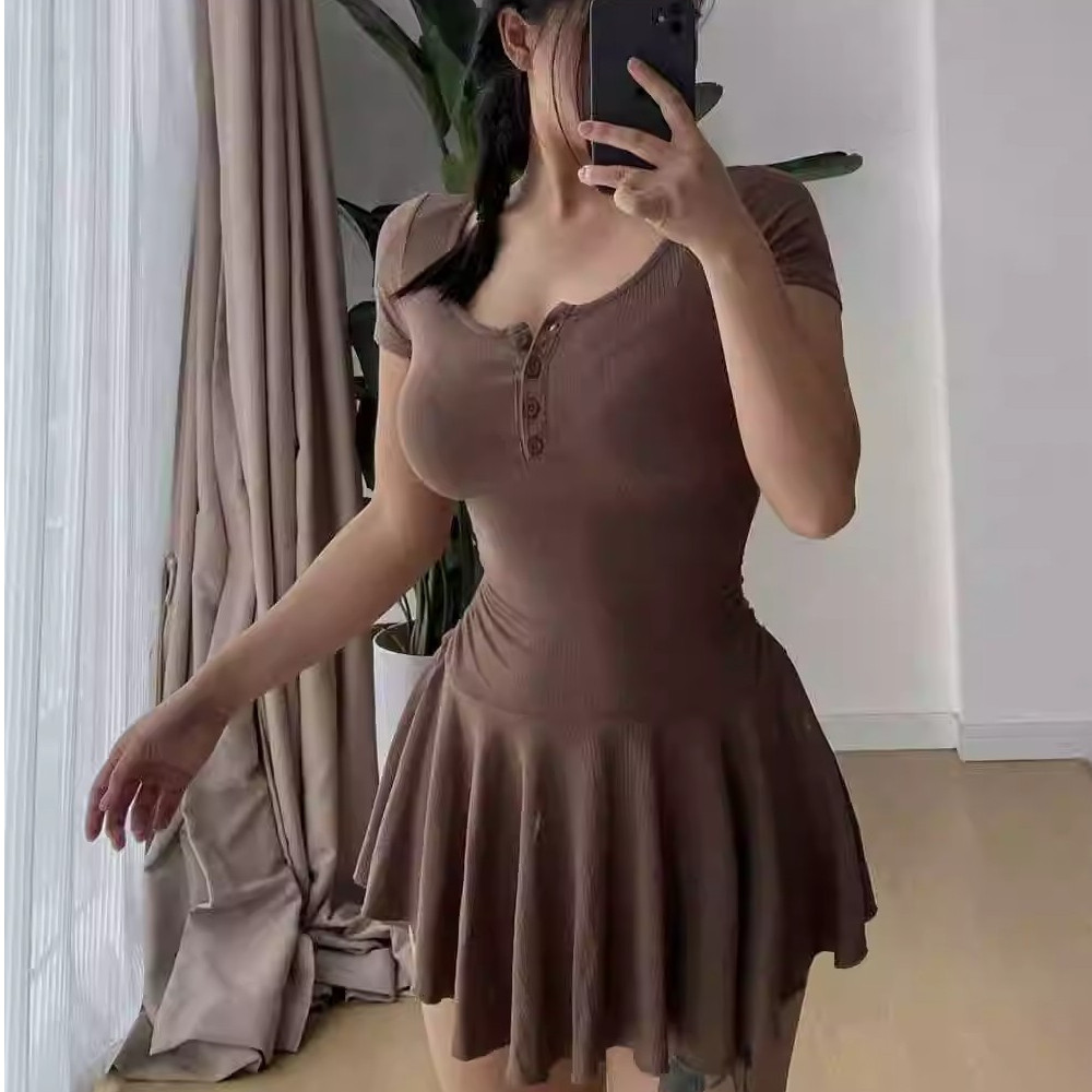 灰色u领短袖连衣裙女装夏季小个子收腰短裙学院风洋气减龄a字裙子,女装/女士精品,连衣裙,淘宝优惠券,粉丝福利购,淘宝优惠卷