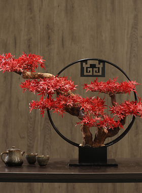 仿真迎客松红枫鸡爪槭鱼缸造景假树造型树玄关客厅楼梯摆件装饰品