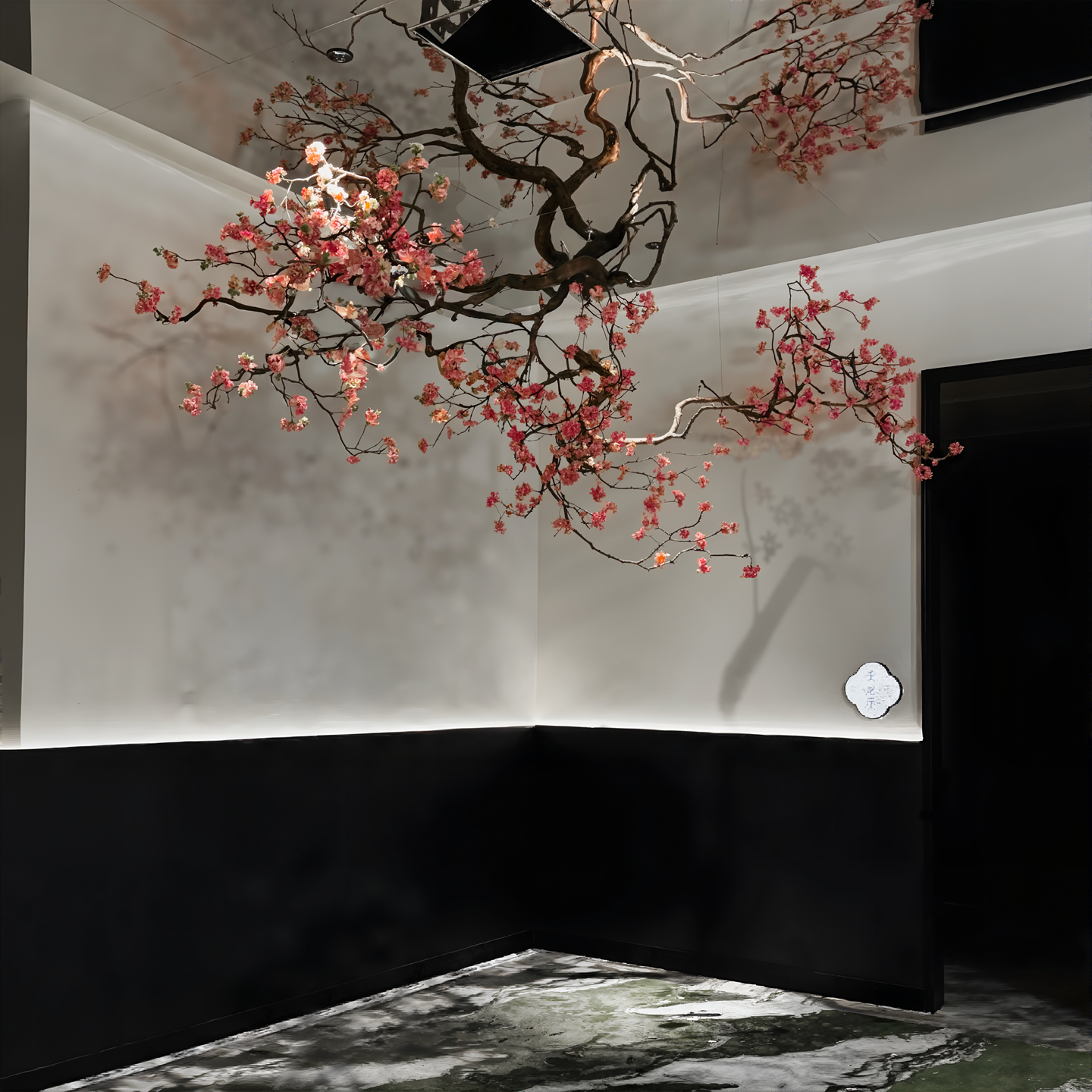 高档仿真悬挂花树枝田园风天花装饰假花装饰仿真花树酒店大堂造景