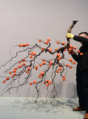 仿真柿子树壁挂倒挂悬挂假柿子假石榴天花墙面玄关造景景观造型树