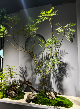 仿真绿植造景十大功劳室内景观假树仿真树南天竹酒店造景落地摆件
