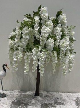 仿真紫藤花树假花室内外造景桌面摆件商城大型树木摆件装饰假树