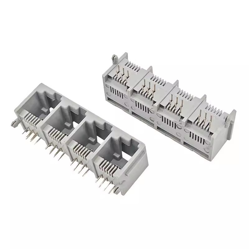 5521 RJ12电话插座1x4无耳6P6C灰色RJ11座子6P4C卧式90度RJ25四口