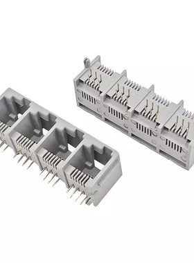 5521 RJ12电话插座1x4无耳6P6C灰色RJ11座子6P4C卧式90度RJ25四口