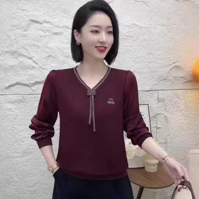 高级感长袖t恤女2025春装新款洋气显瘦遮肉妈妈气质小衫宽松上衣