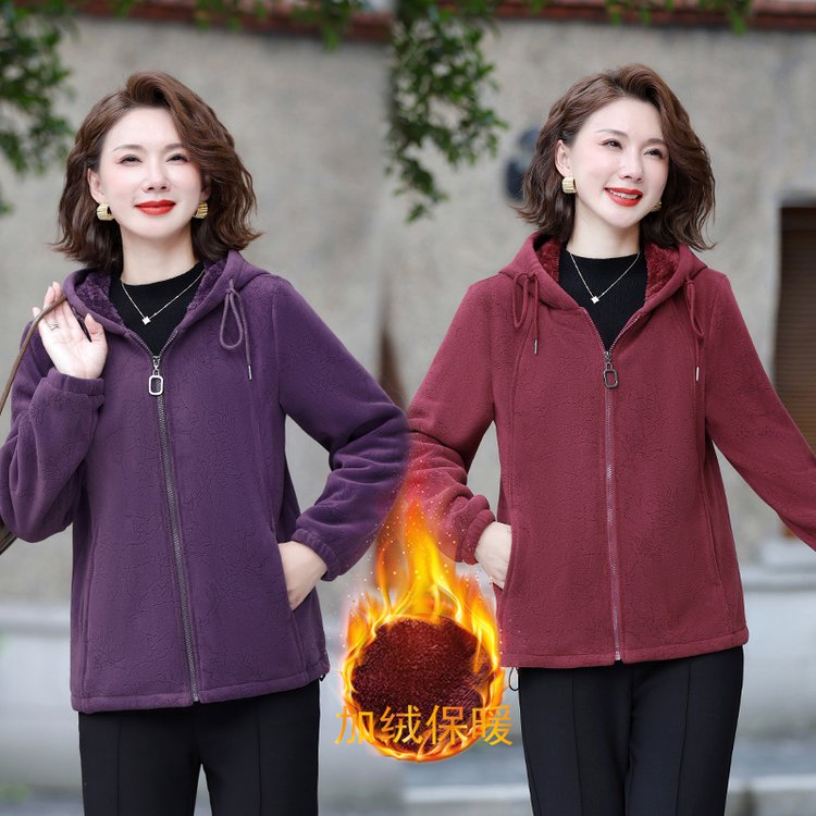 中老年加绒加厚保暖摇粒绒外套