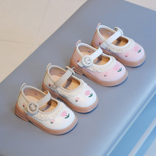 春季宝宝鞋子婴儿学步鞋方口小皮鞋花朵公主鞋女小童鞋子花边可爱